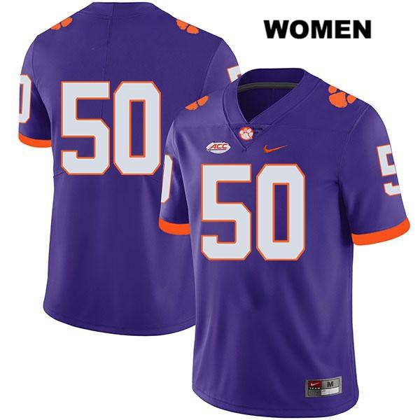 Women's Clemson Tigers #50 Kaleb Boateng Stitched Purple Legend Authentic Nike No Name NCAA College Football Jersey ATM1446YZ